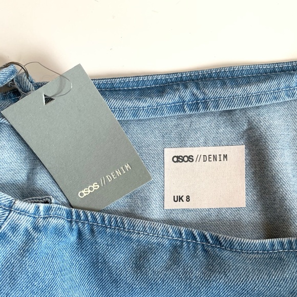 ASOS Dress Denim Off Shoulder Pleated Bell Sleeves - Picture 5 of 7